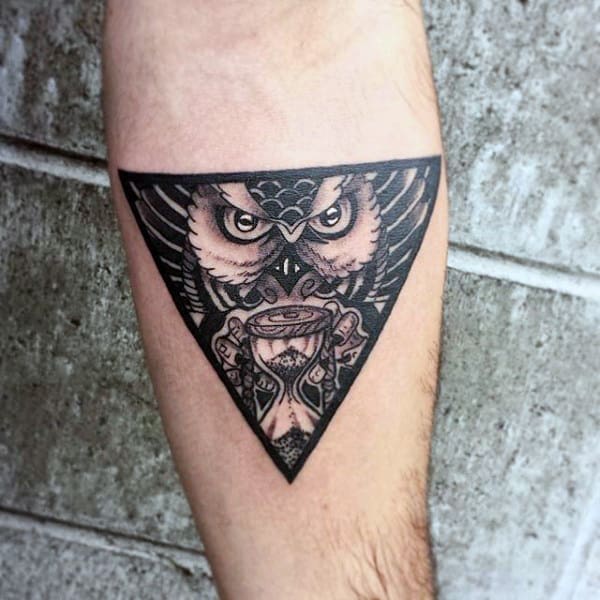 Mystical Owl Goblet Triangle Tattoo On Arms For Men