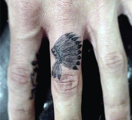 Native American Feather Head Guys Small Hand Tattoo Ideas
