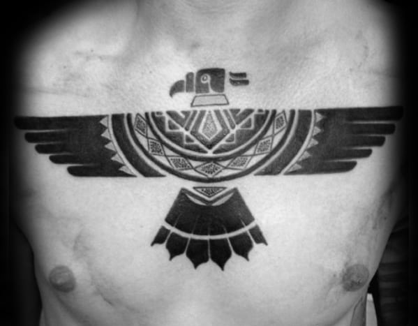 Native American Indian Tribal Bird Mens Chest Tattoo