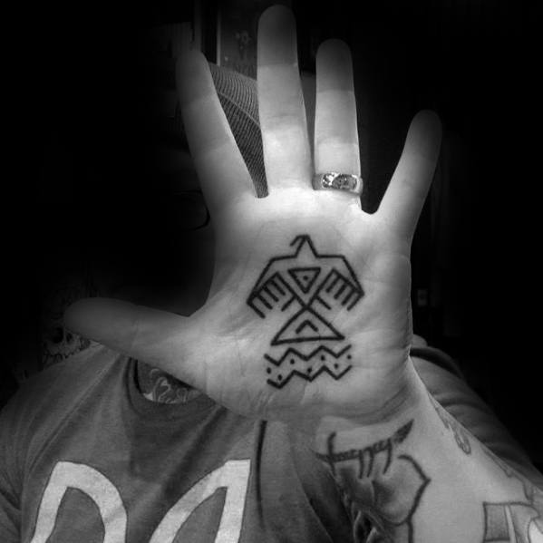 Native American Tribal Sign Guys Minimalist Small Palm Tattoos