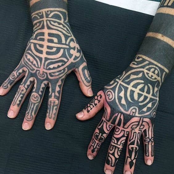 Native Space Tribal Male Hand Tattoos