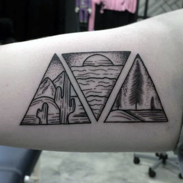 Nature Based Three Triangles Tattoo On Arms