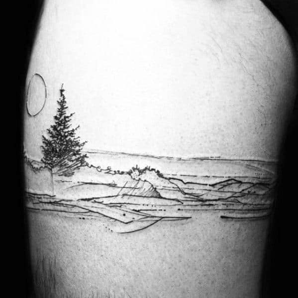 Nature Landscape Of Beach Mens Leg Band Tattoos