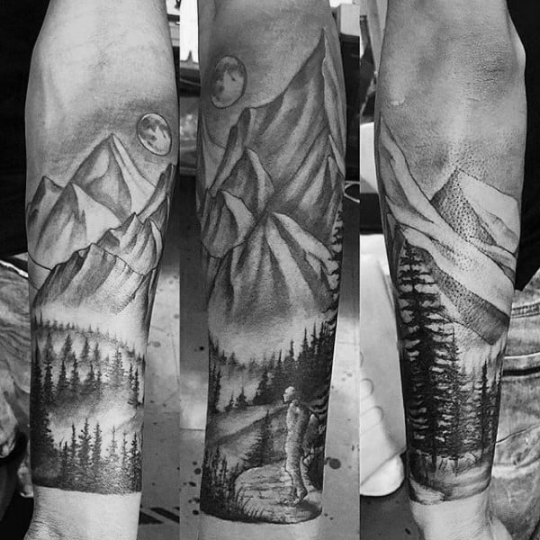 Nature Mountains Forearm Sleeve Tattoos For Guys