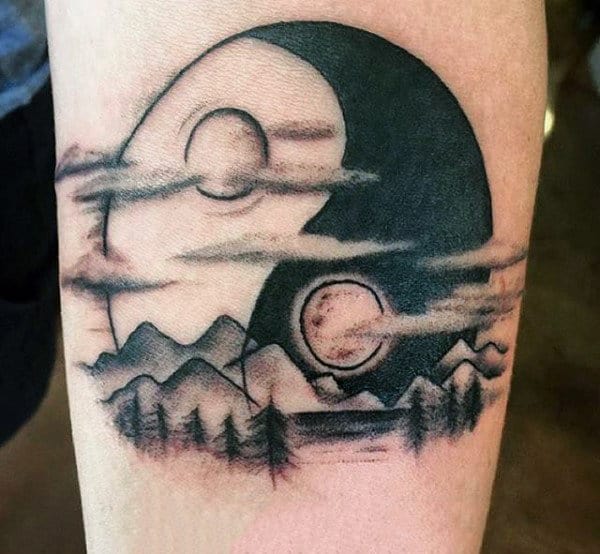 Nature Themed Yin Yang Sign Tattoo For Guys