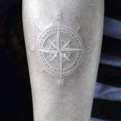 Nautical Compass White Ink Navigation Tattoo For Guys