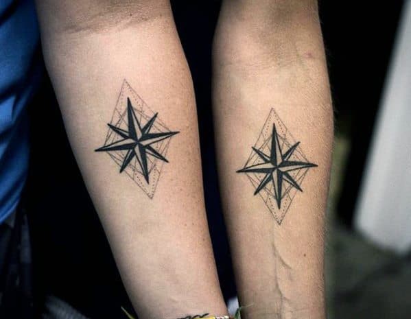 Nautical Geometric Star Inner Forearm Simple Tattoo Ideas