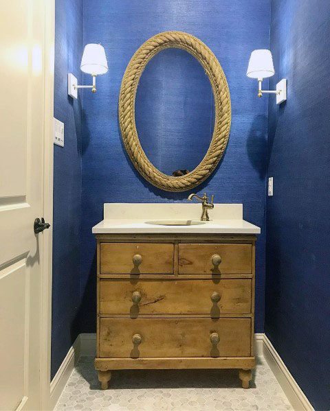 nautical rustic blue bathroom wood cabinet 