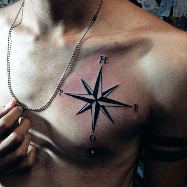 Nautical Star Hope Mens Chest Tattoo Designs