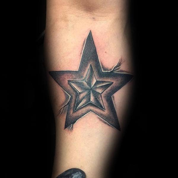 Nautical Star Inside Another Star Mens Inner Forearm Tattoo