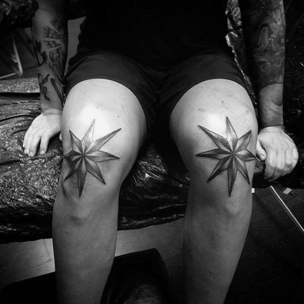 Nautical Star Male Knee Tattoo Designs