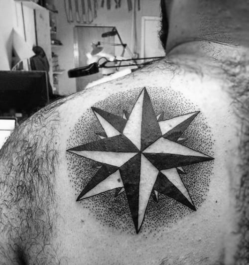 Nautical Star Mens Upper Back Dotwork Tatto Oideas