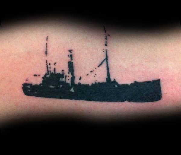 Navy Ship Silhouette Mens Black Ink Tattoos