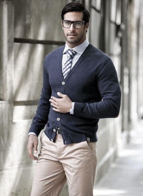 Navy Sweater With Cream Dress Pants Business Casual Outfits Styles For Gentlemen