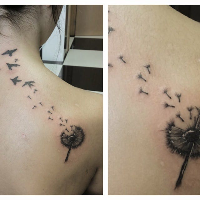 neck dandelion tattoo
