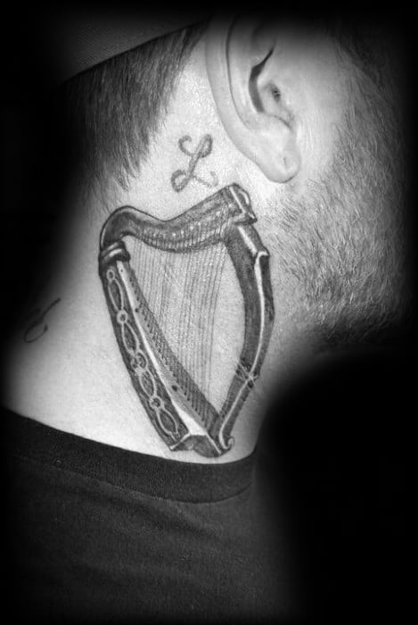 Neck Harp Tattoo On Men