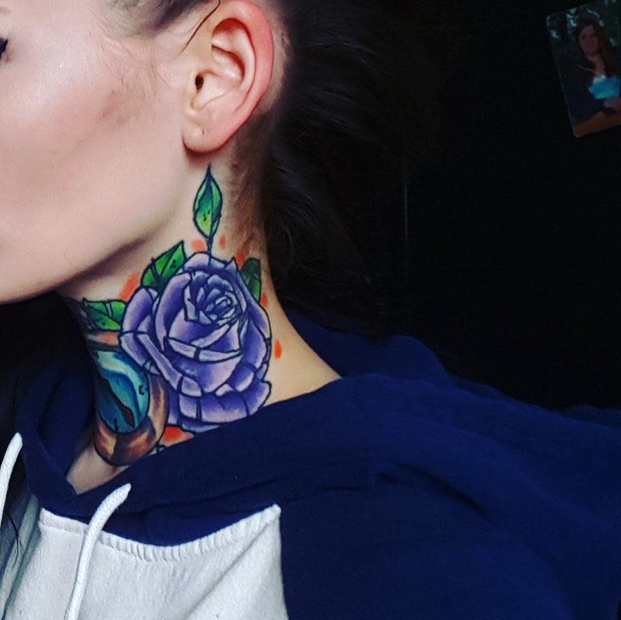 neck purple rose tattoos a_licia_xx