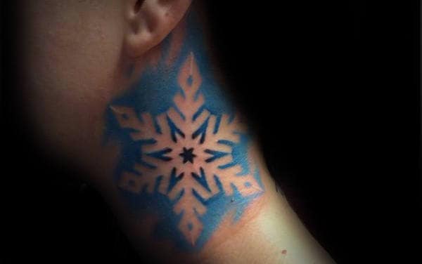 Neck Snowflake Watercolor Blue Ink Tattoos For Guys