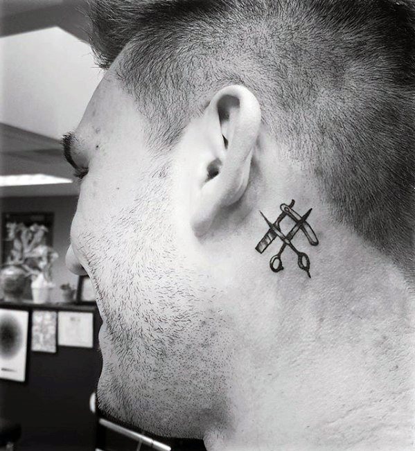 Neck Straight Razor With Scissors Quarter Sized Tattoo Ideas For Gentlemen