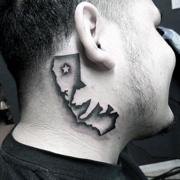Negative Space Amazing Mens California Bear Side Of Neck Tattoos