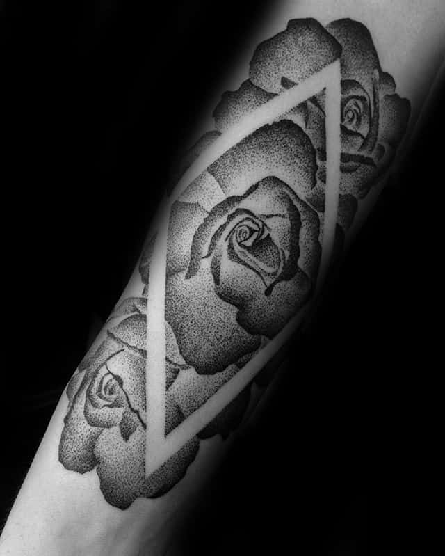 Negative Space Black Rose Dotwork Tattoos For Men