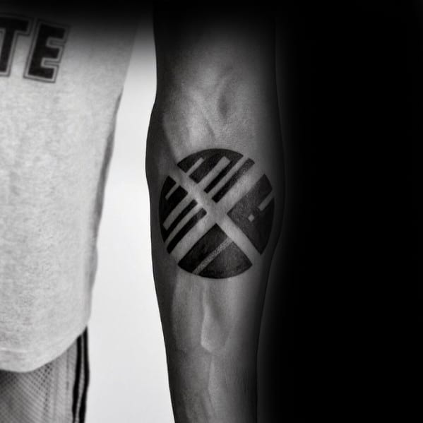 Negative Space Circle Simple Forearm Mens Tattoos