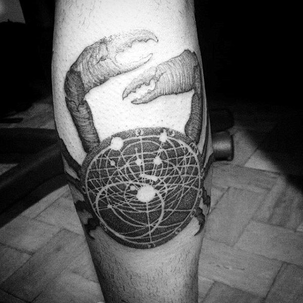 Negative Space Crab Geometric Mens Leg Tattoos