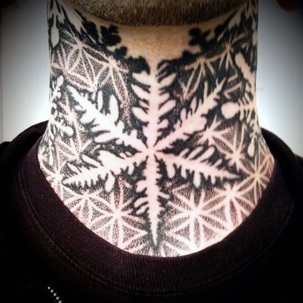 Negative Space Flowr Of Life Snowflake Mens Neck Tattoo