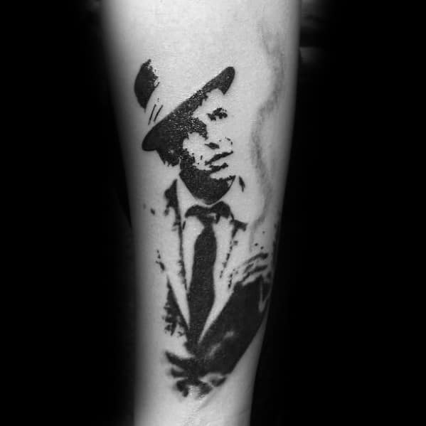 Negative Space Forearm Frank Sinatra Tattoo Design On Man