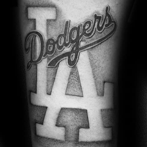 Negative Space Forearm Los Angeles Dodgers Tattoo Ideas On Guys