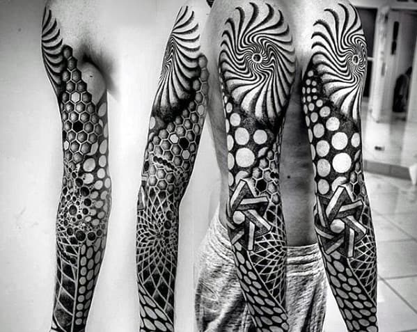 Negative Space Geometric Sleeve Guys Tattoo Designs