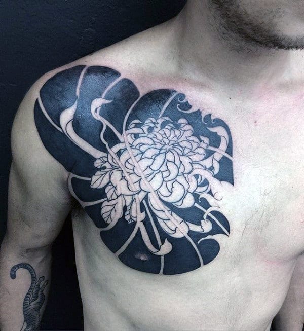 Negative Space Guys Chrysanthemum Chest Floral Tattoos