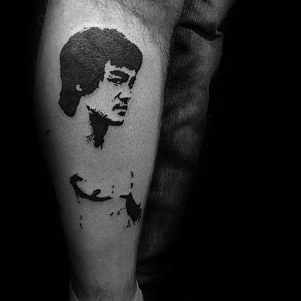 Negative Space Leg Cool Male Bruce Lee Tattoo Designs