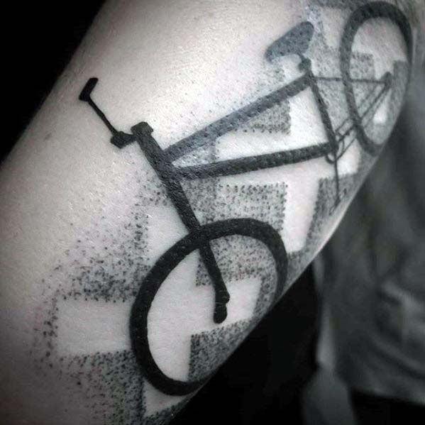 Negative Space Letter X With Bicycle Guys Bmx Outer Forearm Tattoo