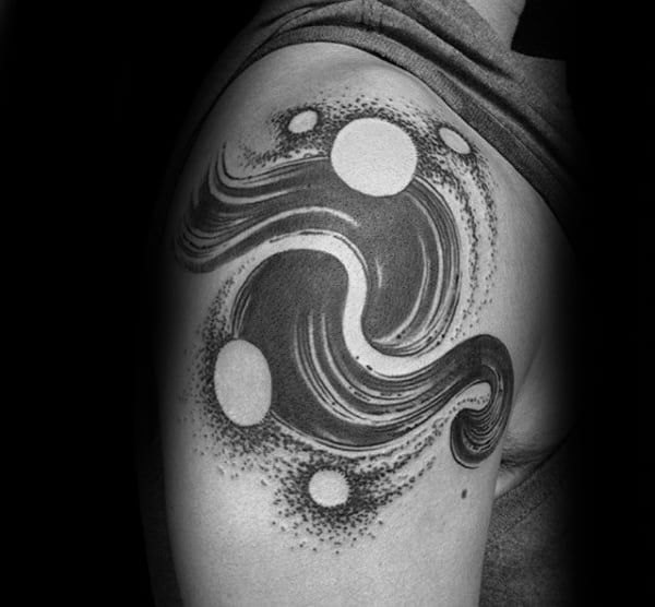Negative Space Male Brush Stroke Tattoos On Upper Arm