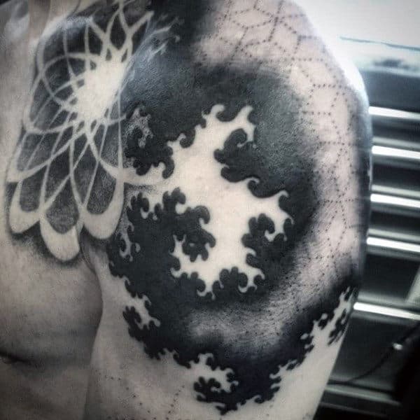 Negative Space Mens Awesome Factal Shoulder Tattoos
