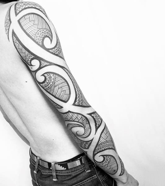 Negative Space Mens Tribal Tattoo Sleeve Designs