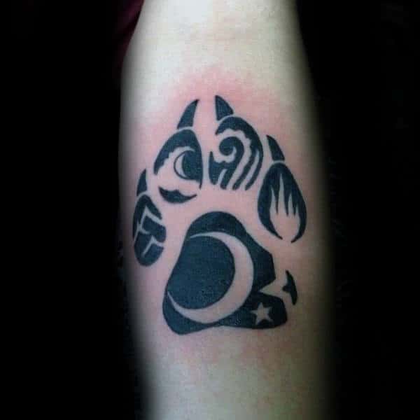 Negative Space Moon And Stars Guys Wolf Paw Tattoos