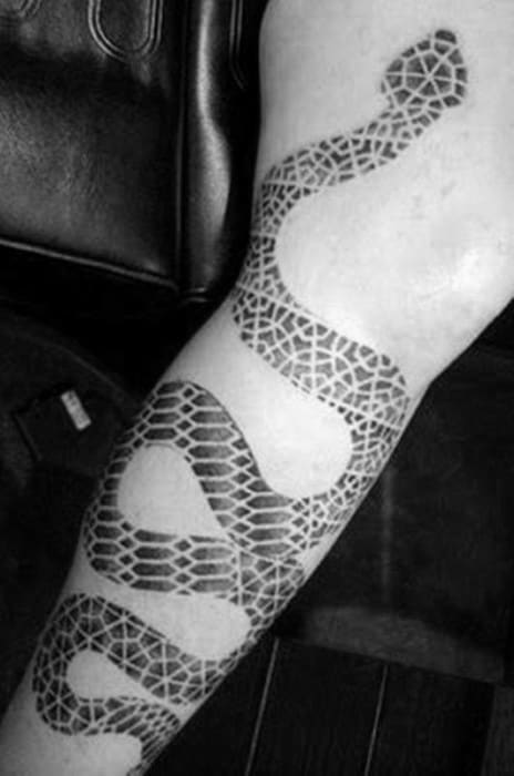 Negative Space Pattern Geometric Tribal Snake Mens Arm Tattoos