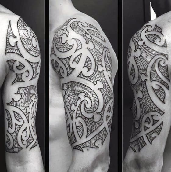 Negative Space Polynesian Arm Tattoo Design Ideas For Men