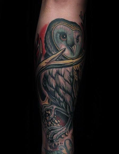 Neo Traditional Barn Owl Tattoo On Gentleman