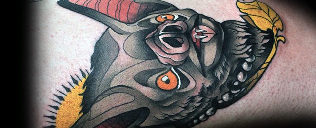 Neotraditional bat portrait tattoo on the shin