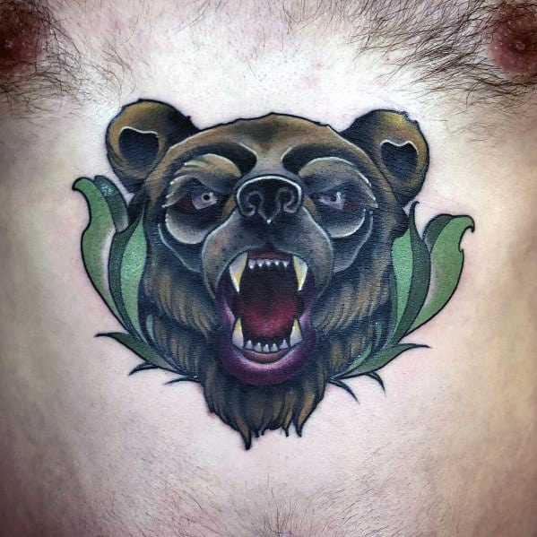 Neo Traditional Bear Tattoo Inspiration For Men