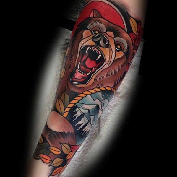 Neo Traditional Bear Tattoos For Men
