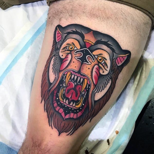 Neo Traditional Bear Themed Tattoo Ideas For Men
