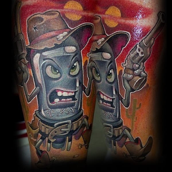 Neo Traditional Cartoon Bullet Colorful Western Tattoo On Guy