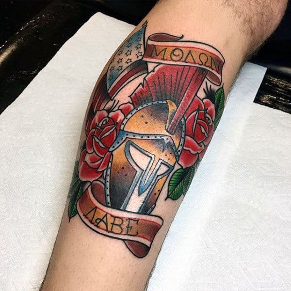 Neo Traditional Come And Take Them Molon Labe Mens Arm Tattoo
