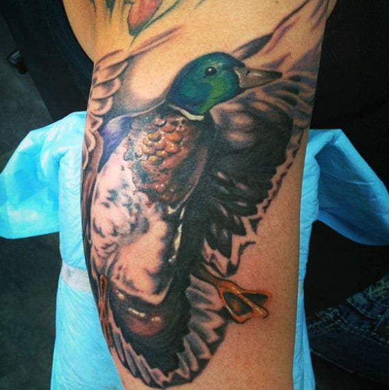 Neo Traditional Duck Tattoo With Shaded Colors For Guys
