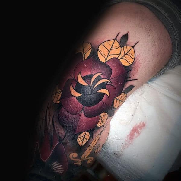 Neo Traditional Flower Knee Guys Tattoos