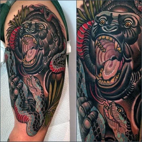 Neo Traditional Gorilla Tattoo Ideas For Males